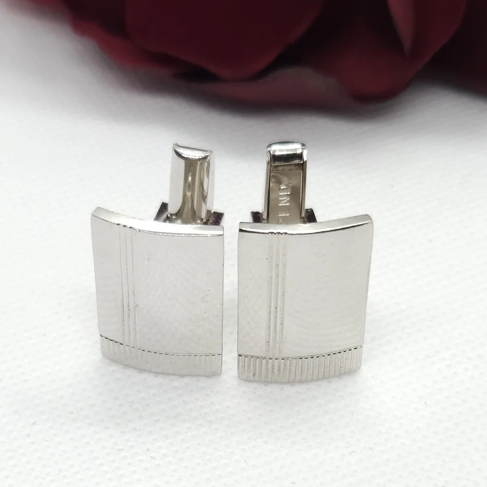 Vintage Silver Tone Geometric Cuff Links Retro Cuff Links